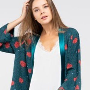 Women's Woven Wide Sleeve Floral Kimono Cardigan